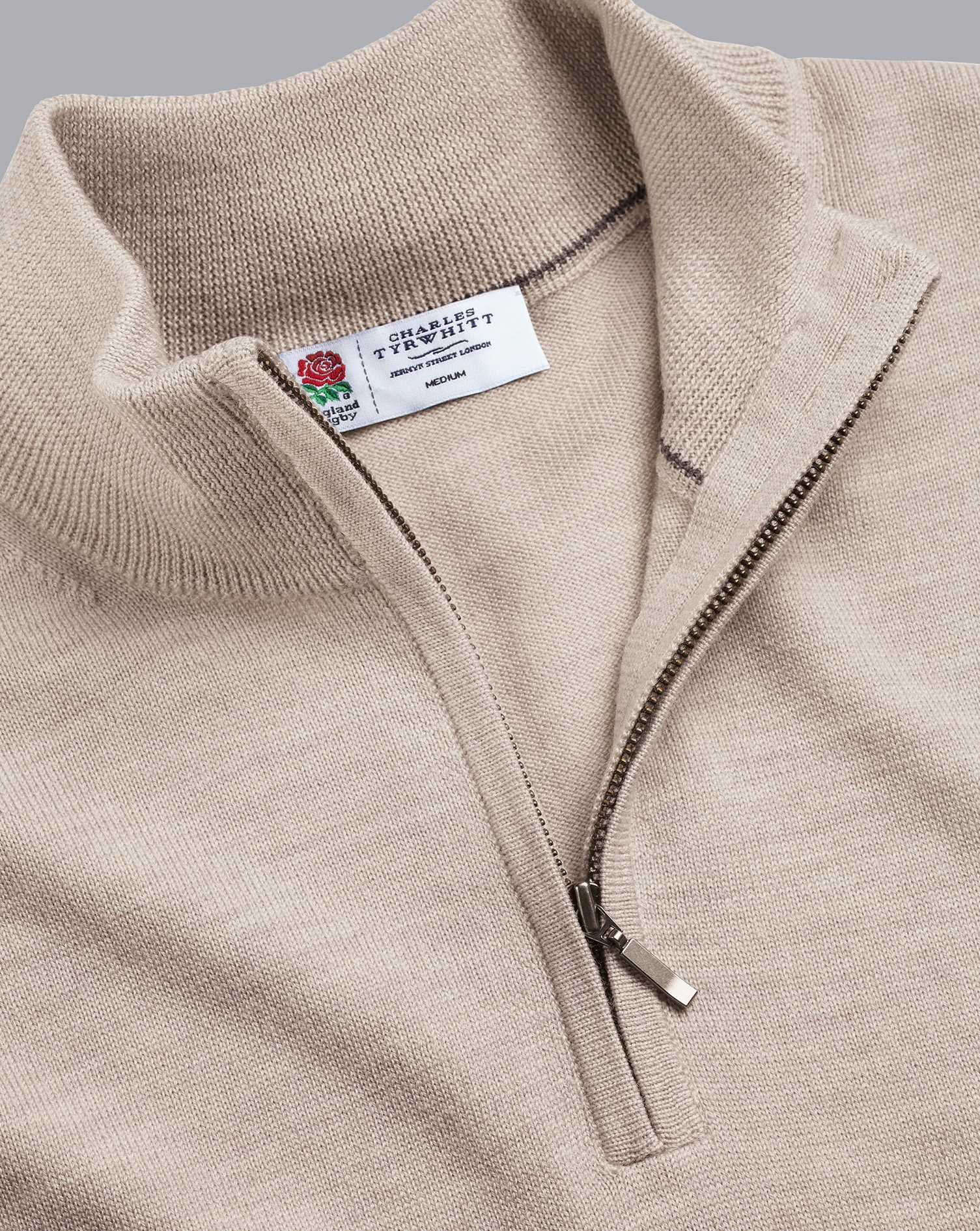 England Rugby Merino Zip Neck Jumper - Limestone